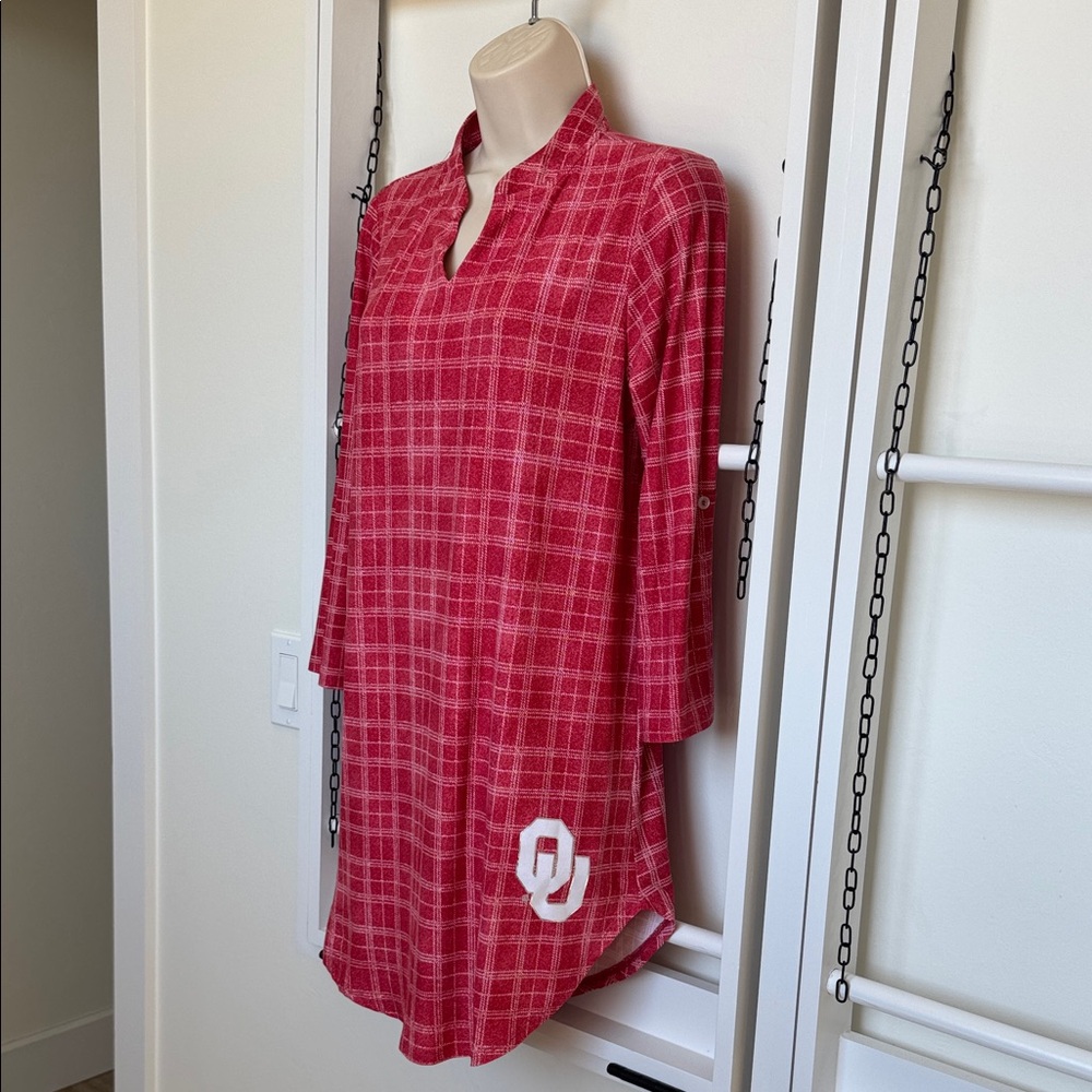 OU Sooners Chic Red Plaid 3/4 Sleeve Dress